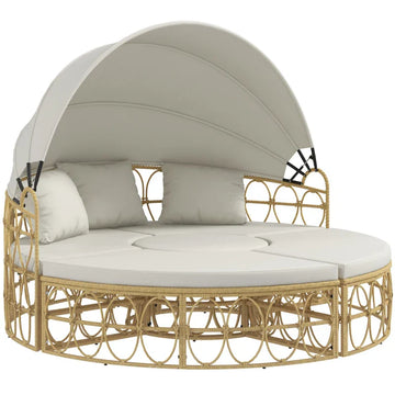 4-delig zonneeiland - Tuinmeubelset | Kleur: Naturel+Crème | Afmetingen: 178x85x66,5 cm