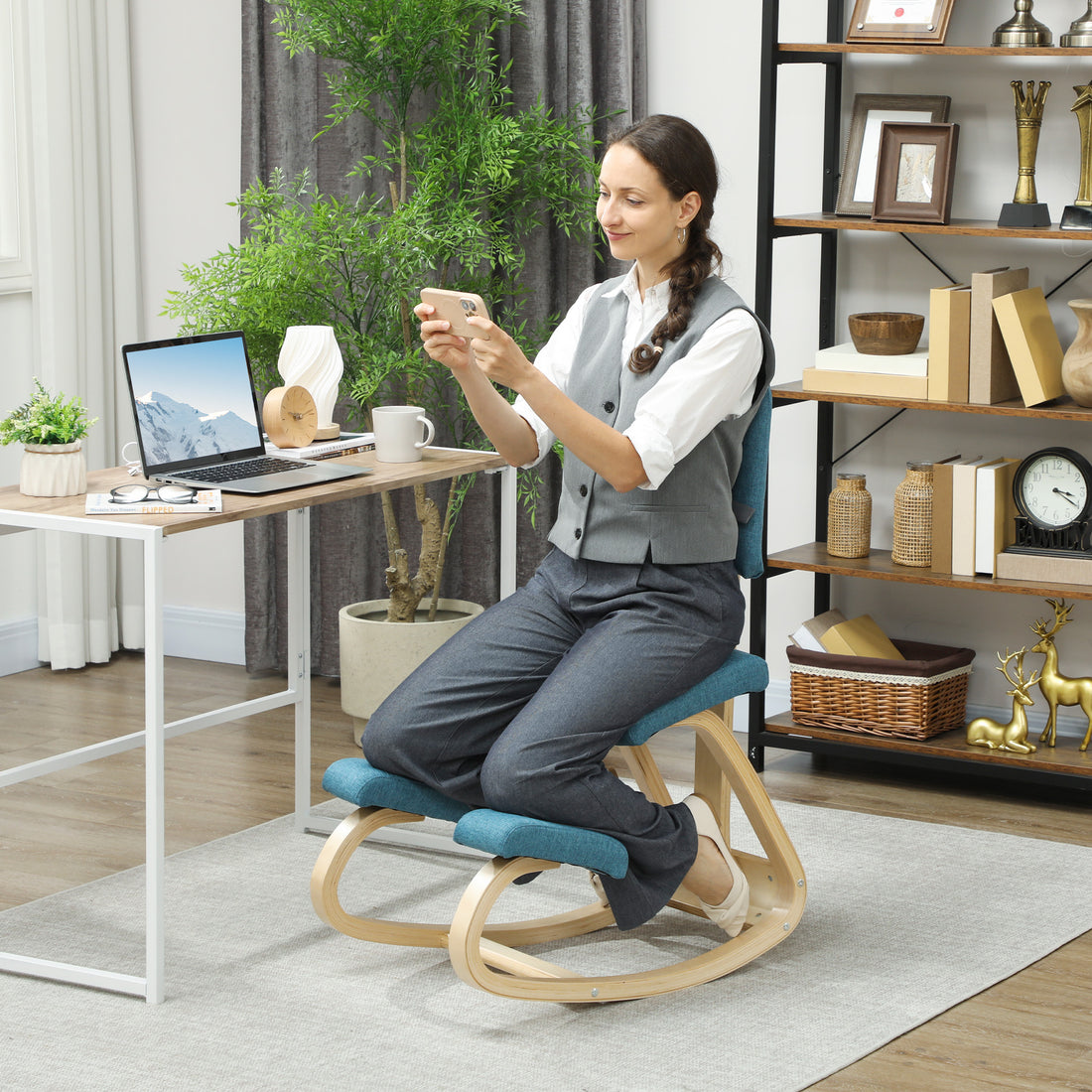 Ergonomischer Kniestuhl für Büro und Meditation | Farbe: Blau | Abmessungen: 51x84x93 cm