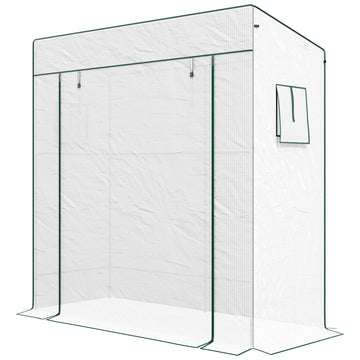 Tuinkas met oprolbare deur | Kleur: Wit, Groen | Afmetingen: 77x196x197/178 cm