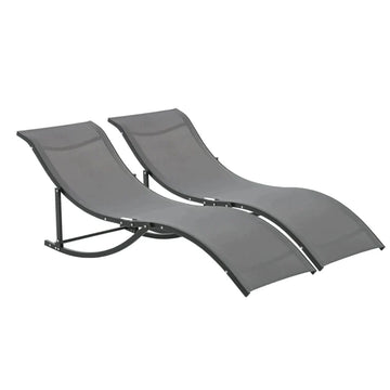 Set van 2 ligstoelen - S-vormige ligstoel | Kleur: Grijs | Afmetingen: 61x165x63 cm