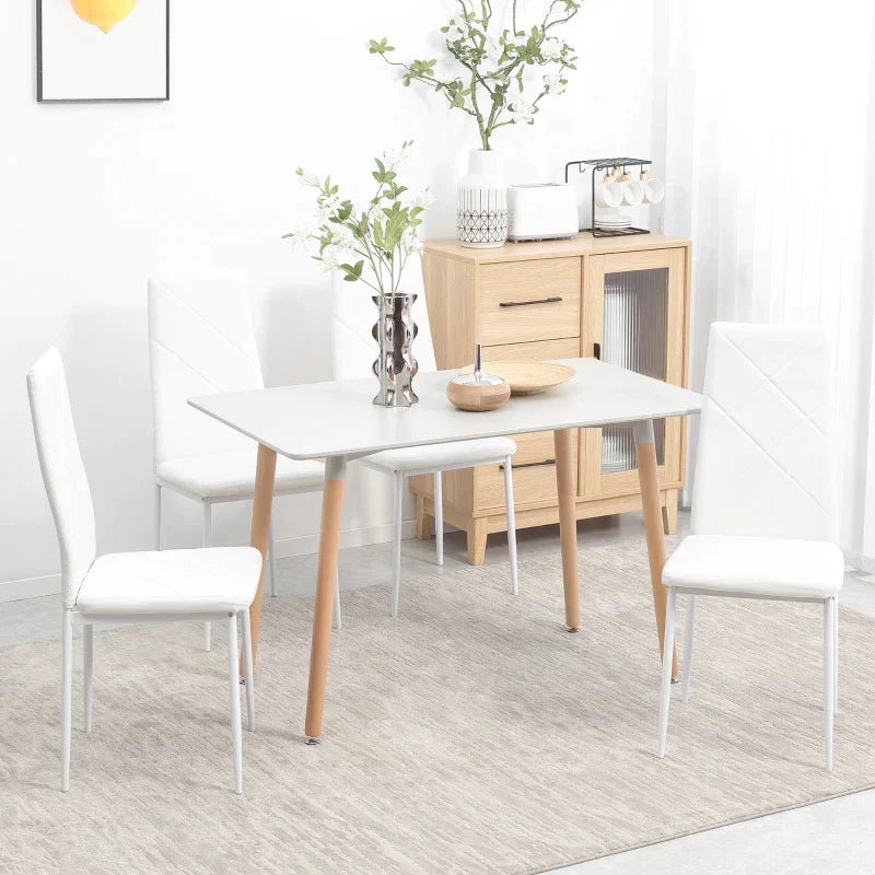 Set van 4 eetkamerstoelen - Gewatteerde keukenstoelen | Kleur: Wit | Afmetingen: 50x41x97 cm