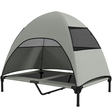 Hondenbed voor buiten met dak | Kleur: Grijs | Afmetingen: 76x106x99 cm