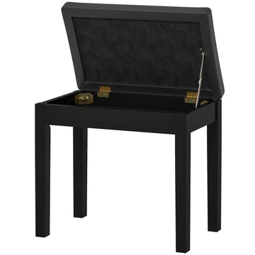 Pianobank met opbergruimte, gequilt ontwerp | Kleur: Zwart | Afmetingen: 34x55x50 cm