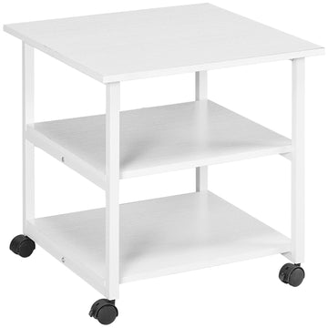 Printertafel op wielen met 3 planken | Kleur: Wit | Afmetingen: 50x50x52.5 cm