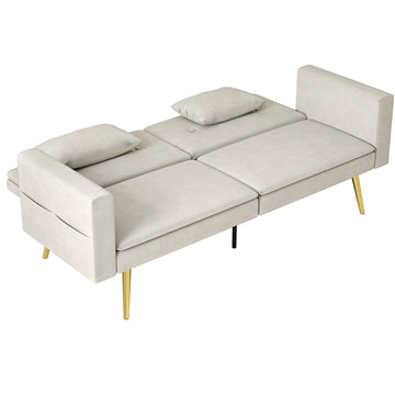 2-zits slaapbank - Verstelbare fluwelen bank | Kleur: Grijs | Afmetingen: 181x73x78,5 cm
