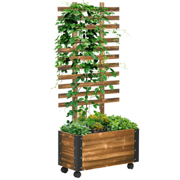 Verhoogde plantenbak met klimrek | Kleur: Charred | Afmetingen: 31x65x147 cm