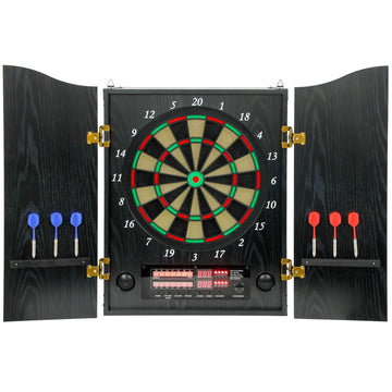 Elektronisch dartbord met kast en LED-scorebord | Kleur: Zwart | Afmetingen: 65,5x96x7 cm