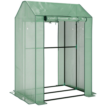 Mini-kas met oprolbare deur - 2 ruimtes | Kleur: Groen | Afmetingen: 80x100x150 cm