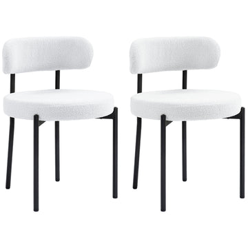 Set van 2 eetkamerstoelen met fleece bekleding | Kleur: Wit | Afmetingen: 51x51x76 cm