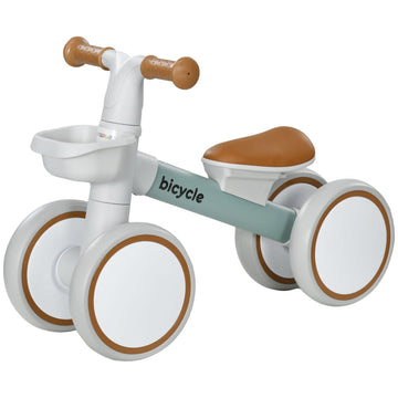 Kinderbalansfiets 1-3 jaar - Verstelbaar zadel | Kleur: Wit/Bruin | Afmetingen: 27x56x39 cm
