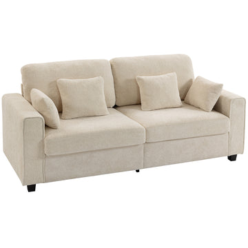 3-zitsbank met fluwelen look en diepe zit | Kleur: Beige | Afmetingen: 211,5x85x90 cm