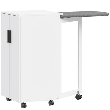 2-in-1 opvouwbare strijkkast op wielen | Kleur: Wit | Afmetingen: 99,5x43x83 cm
