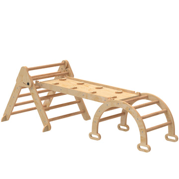 7-in-1 Houten Klimrek met Glijbaan | Kleur: Bruin | Afmetingen: 188x70x59 cm