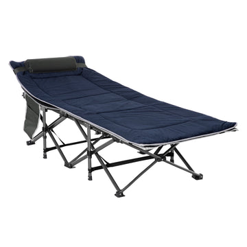 Opvouwbaar campingbed met matras en zijvak | Kleur: Blauw, Grijs | Afmetingen: 64.5x188x53 cm