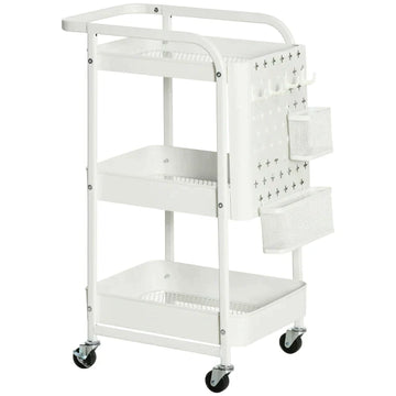 Keukentrolley met 3 manden en opbergers | Kleur: Wit | Afmetingen: 32x51.5x75.6 cm