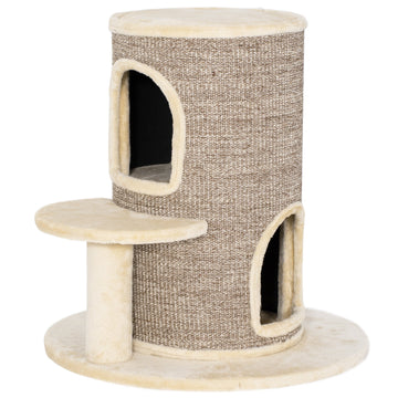 Kattenkrabton met 2 niveaus, krabmat en platform | Kleur: Bruin | Afmetingen: 60x60x61 cm