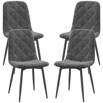 Eetkamerstoelen set van 4, velours, metalen poten | Kleur: Grijs | Afmetingen: 45x54x87 cm