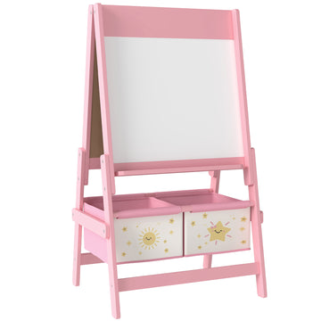 Kinderstaffelei 3-in-1 met krijtbord en whiteboard | Kleur: Roze | Afmetingen: 46x54x94 cm