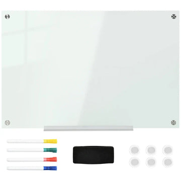 Glazen whiteboard - Magnetisch whiteboard met markers | Kleur: Wit | Afmetingen: 90x4x60 cm