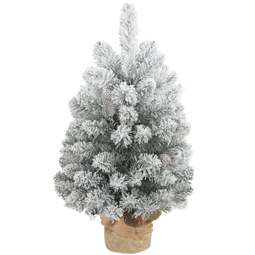 Kunstkerstboom 60 cm met sneeuw en kegels | Kleur: Groen+Wit | Afmetingen: 37x37x60 cm