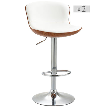 Set van 2 verstelbare barkrukken | Kleur: Wit-zilver | Afmetingen: 46x50x85-106 cm