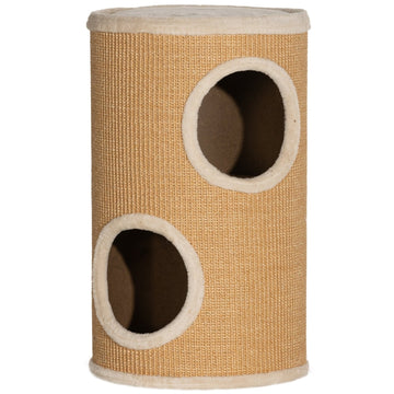 Kattentoren met kattenbak en krabpaal | Kleur: Bruin+Beige | Afmetingen: 35x35x60 cm