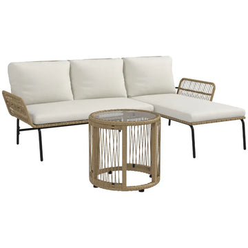 3-delige loungeset voor buiten met ligbed, loveseat en tafel | Kleur: Crèmewit