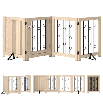 Huisdierenhek 4 panelen met deur | Kleur: Bruin, Zwart | Afmetingen: 205x30.5x70 cm