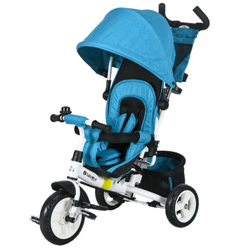 Dreiwad kinderdriewieler met zonnekap en mand | Kleur: Blauw | Afmetingen: 49x102x102 cm