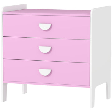 Kinderladekast met 3 laden voor kinderkamer | Kleur: Roze, wit | Afmetingen: 40x60x60 cm