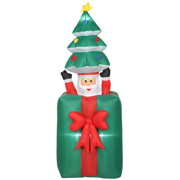 Opblaasbare kerstdecoratie met ledverlichting | Kleur: Rood+Groen | Afmetingen: 67x80x160-213 cm