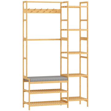 Kapstok met schoenenrek en zitbank | Kleur: Bruin+Grijs | Afmetingen: 104x33x175 cm