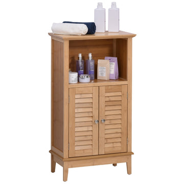 Badkamerkast van bamboe met deuren | Kleur: Natuurlijk | Afmetingen: 25,5x50x92 cm