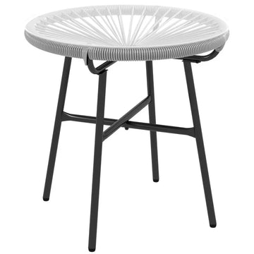 Ronde tuinbijzettafel van PE-rattan met glazen blad | Kleur: Grijs | Afmetingen: 50x50x50 cm