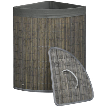 Wasmand 55L van bamboe met uitneembare voering | Kleur: Grijs | Afmetingen: 38x38x57 cm