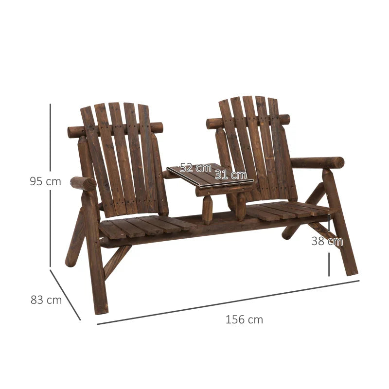 Gartenbank für 2 Personen mit Mitteltisch | Farbe: Carbonized | Abmessungen: 156x83x95 cm