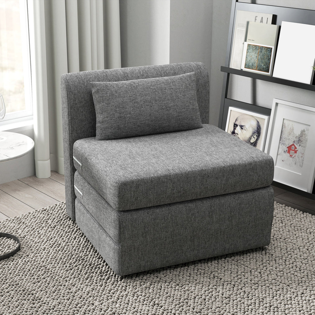 Schlafstuhl - 3-Sitzer Schlafsofa mit Metallrahmen | Farbe: Grau | Maße: 80x75x74 cm
