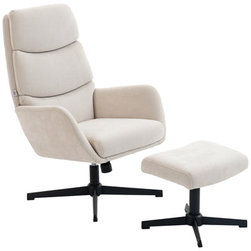 Relaxfauteuil met voetenbank, hoge rugleuning | Kleur: Beige | Afmetingen: 75x66x99 cm