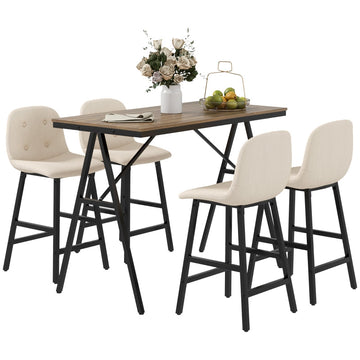 5-delige bartafelset met 4 krukken | Kleur: Beige | Afmetingen: 60x120x91 cm