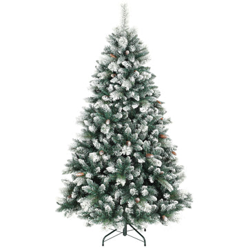 Kunstkerstboom 180 cm met sneeuw en dennenappels | Kleur: Groen/wit | Afmetingen: 114x114x180 cm