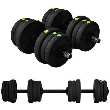 2-in-1 Dumbbellset met Halterstang 20 kg | Kleur: Zwart, Groen | Afmetingen: 20x105x20 cm
