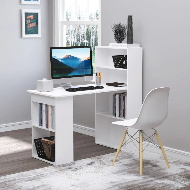 Schreibtisch mit 6 Fächern – Kompakter Computertisch | Farbe: Weiß | Maße: 55x120x120 cm