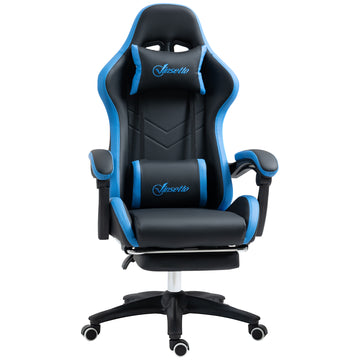 Gamingstoel met voetensteun en ligfunctie | Kleur: Zwart/blauw | Afmetingen: 65x65x121-129 cm