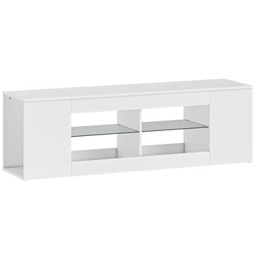 TV-meubel 140 cm met 6 vakken en 2 glazen planken | Kleur: Wit | Afmetingen: 140x35x42.5 cm