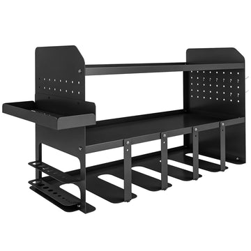 Tuingereedschap organizer - 2-laags met haken | Kleur: Zwart | Afmetingen: 61,8x23x32,7 cm