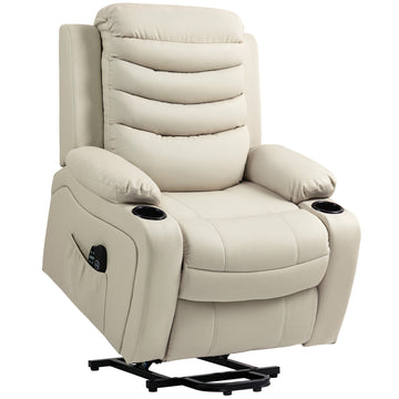Elektrische relaxfauteuil met massage | Kleur: Crèmewit | Afmetingen: 93x95,5x100 cm