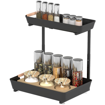 Verstelbaar keukenrek met 2 manden | Kleur: Zwart | Afmetingen: 40x30x33.5-42 cm