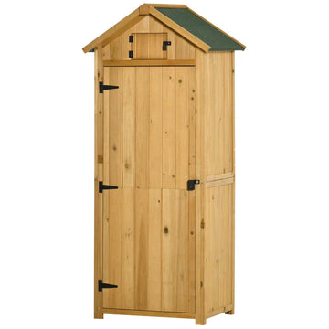 Houten tuinkast voor tuingereedschap | Kleur: Geel+Groen | Afmetingen: 54.2x77x179 cm