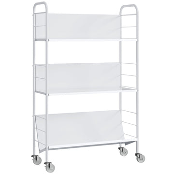 Witte 3-laagse boekenkast met wielen | Kleur: Wit | Afmetingen: 69x26x108 cm
