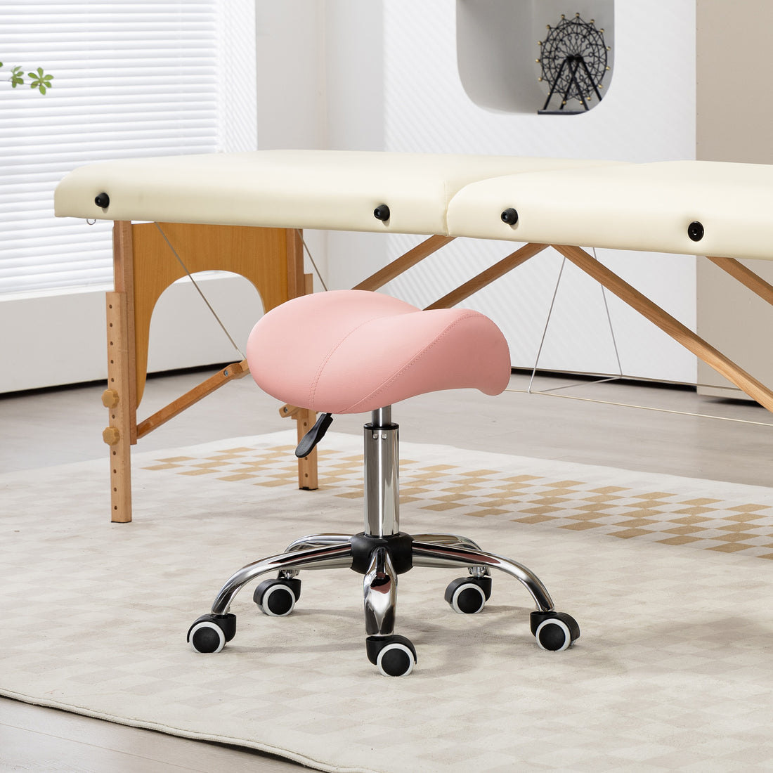 Arbeitshocker verstellbar 49-61 cm, 360° drehbar | Farbe: Rosa | Abmessungen: 52x53x49-61 cm